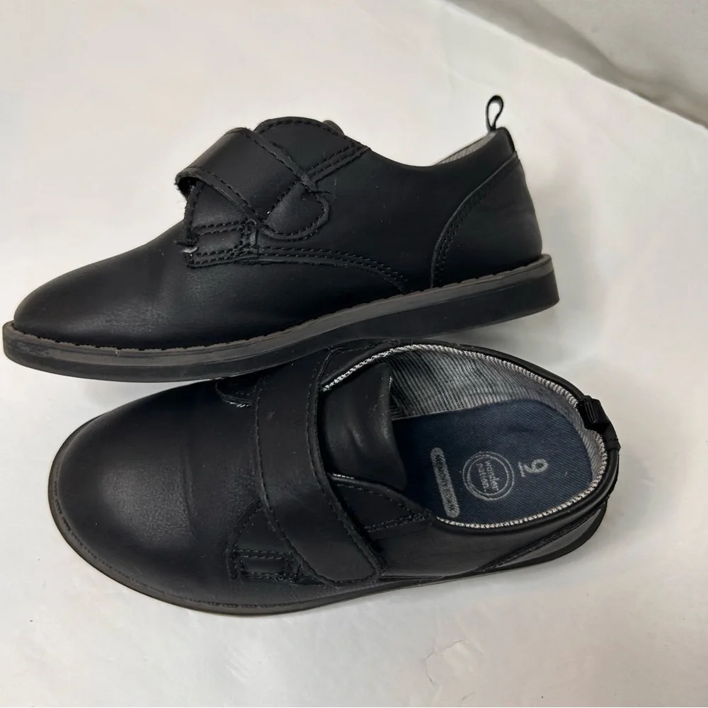 Wonder Nation Boy’s Black Dress Shoes with Velcro Straps Size 9